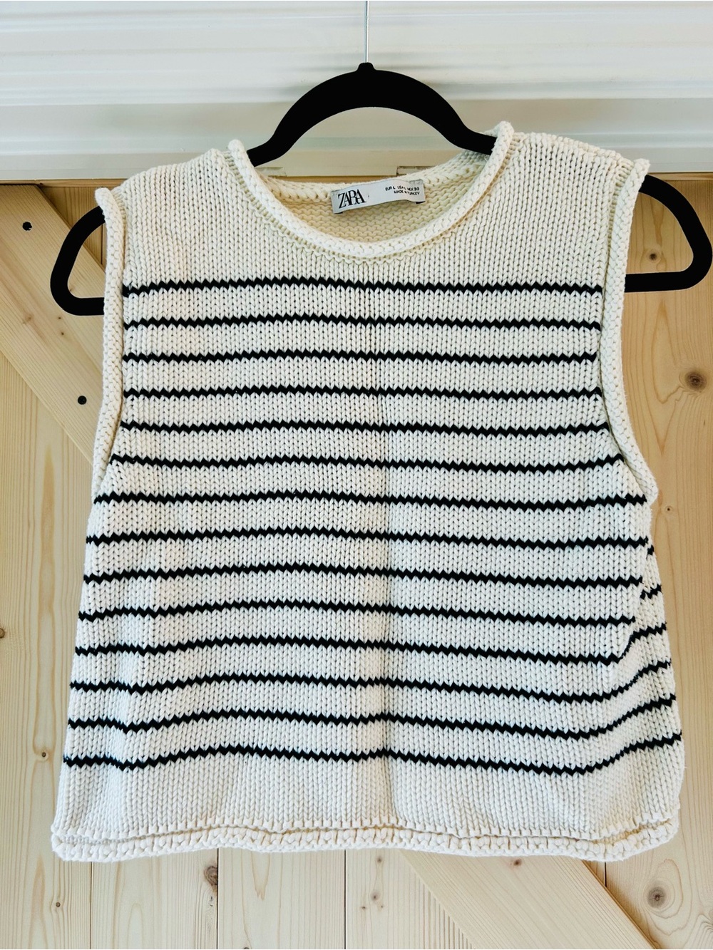 ZARA Cream and Navy Striped Knit Tank